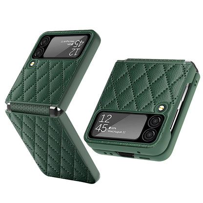 Samsung Galaxy Z Flip 4 5G Rhomboid Leather Case with Camera Lens Protector