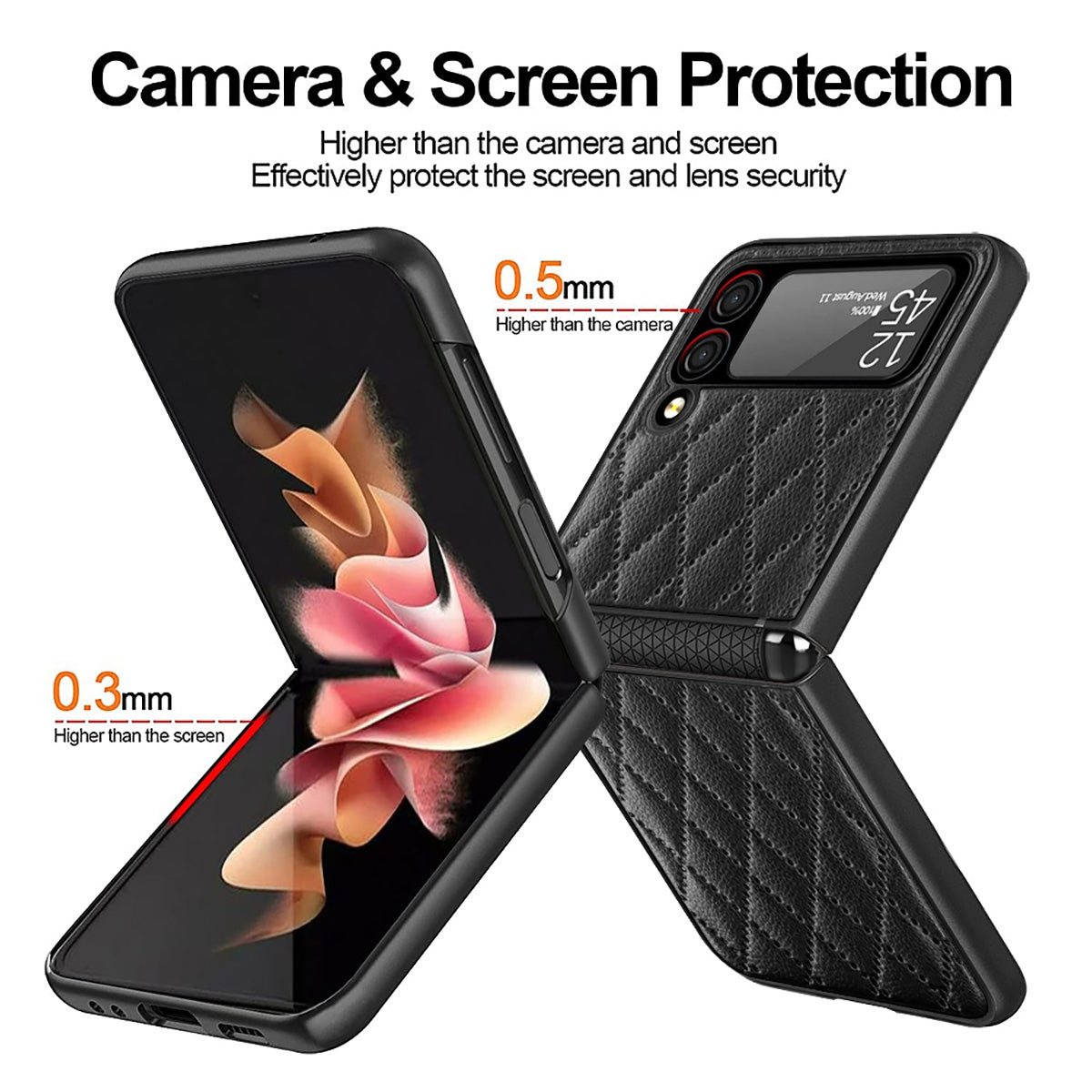 Samsung Galaxy Z Flip 4 5G Rhomboid Leather Case with Camera Lens Protector