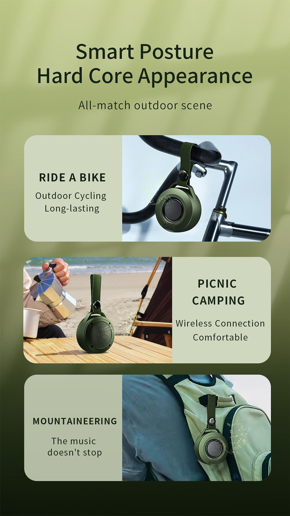 Wireless Battle Speaker - Army Green: Rugged Sound for Adventurers