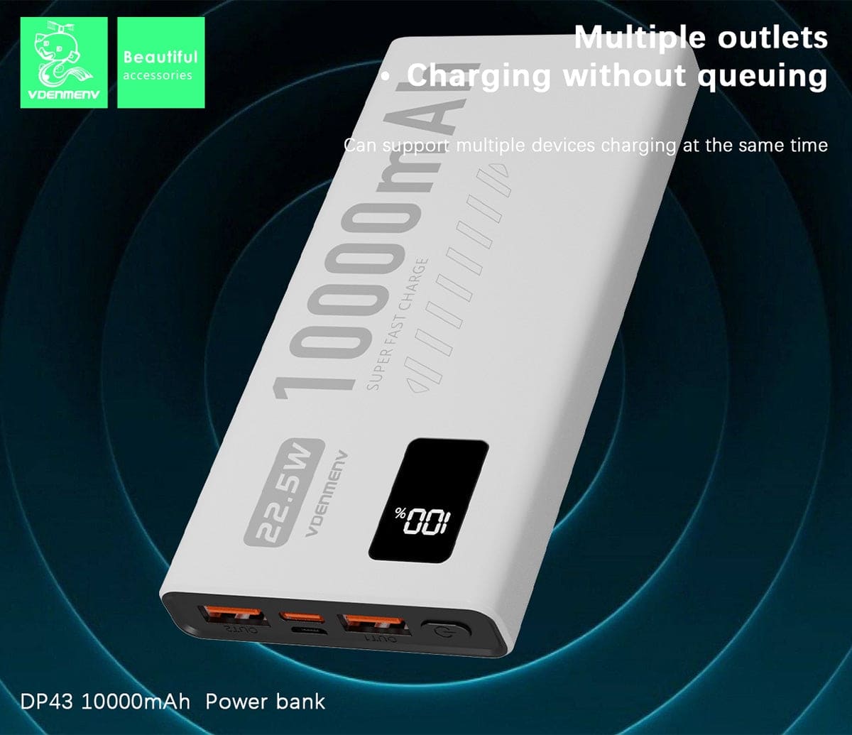 PD20W + QC3.0 Fast Charge Power Bank 10,000mAh - Portable USB-C & USB-A Charger