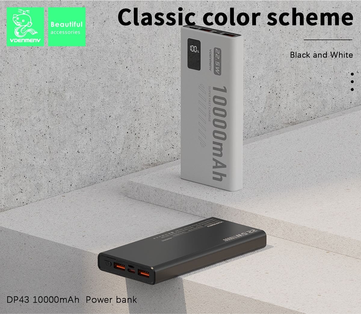 PD20W + QC3.0 Fast Charge Power Bank 10,000mAh - Portable USB-C & USB-A Charger