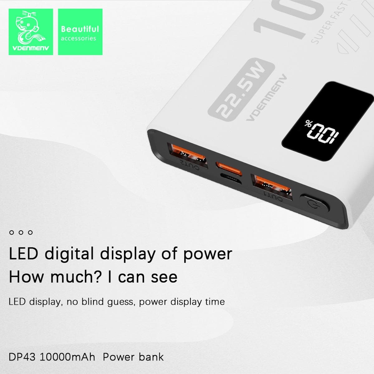 PD20W + QC3.0 Fast Charge Power Bank 10,000mAh - Portable USB-C & USB-A Charger