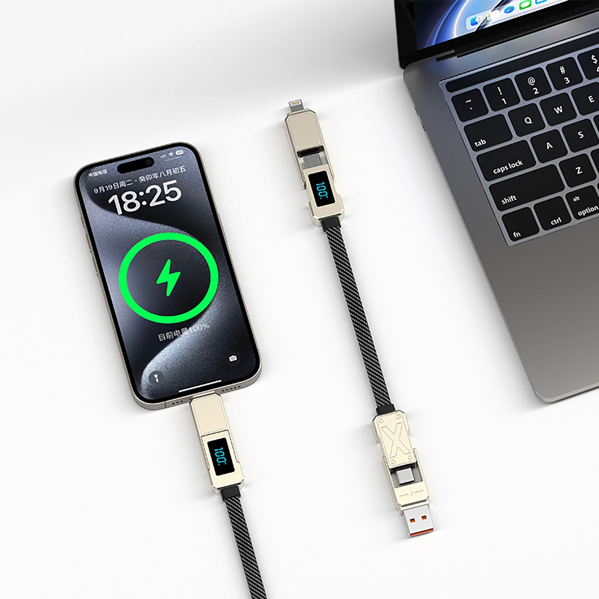 Titan Series 100W Zinc Alloy 4-in-1 Fast Charging Cable: Ultimate Versatility for All Your Devices