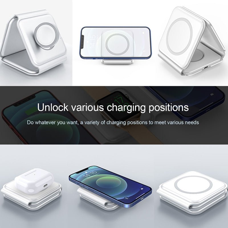 3 - in - 1 Magnetic Wireless Charger for iPhone, Apple Watch, and AirPods - Charging Dock with Universal Compatibility - GadgetCare Pros