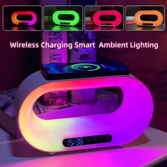 3-in-1 LED Night Light with Wireless Charger and Alarm Clock