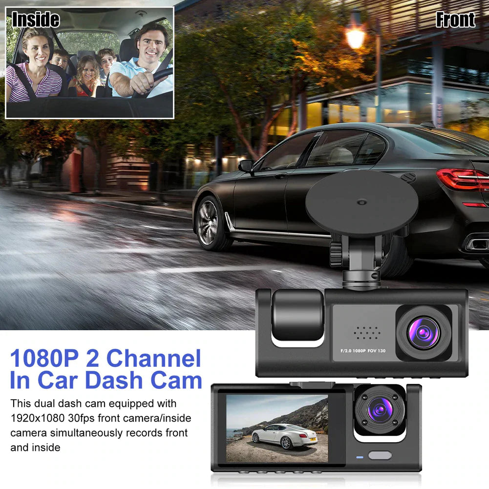 Car Dual Lens Dash Cam - 1080P Front/Rear/Inside Video Recorder with G-Sensor