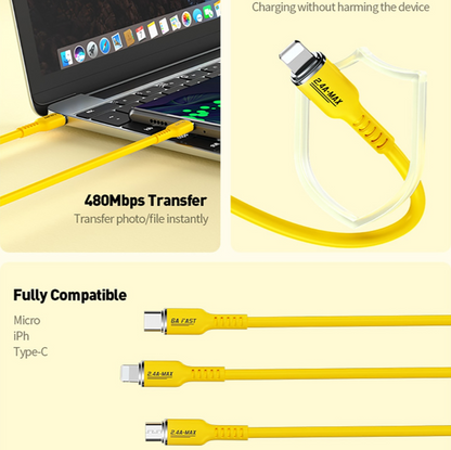 WEKOME Real Silicon 3-in-1 Charging Cable – 66W Super Fast with Lightning, Micro-USB, and Type-C Compatibility