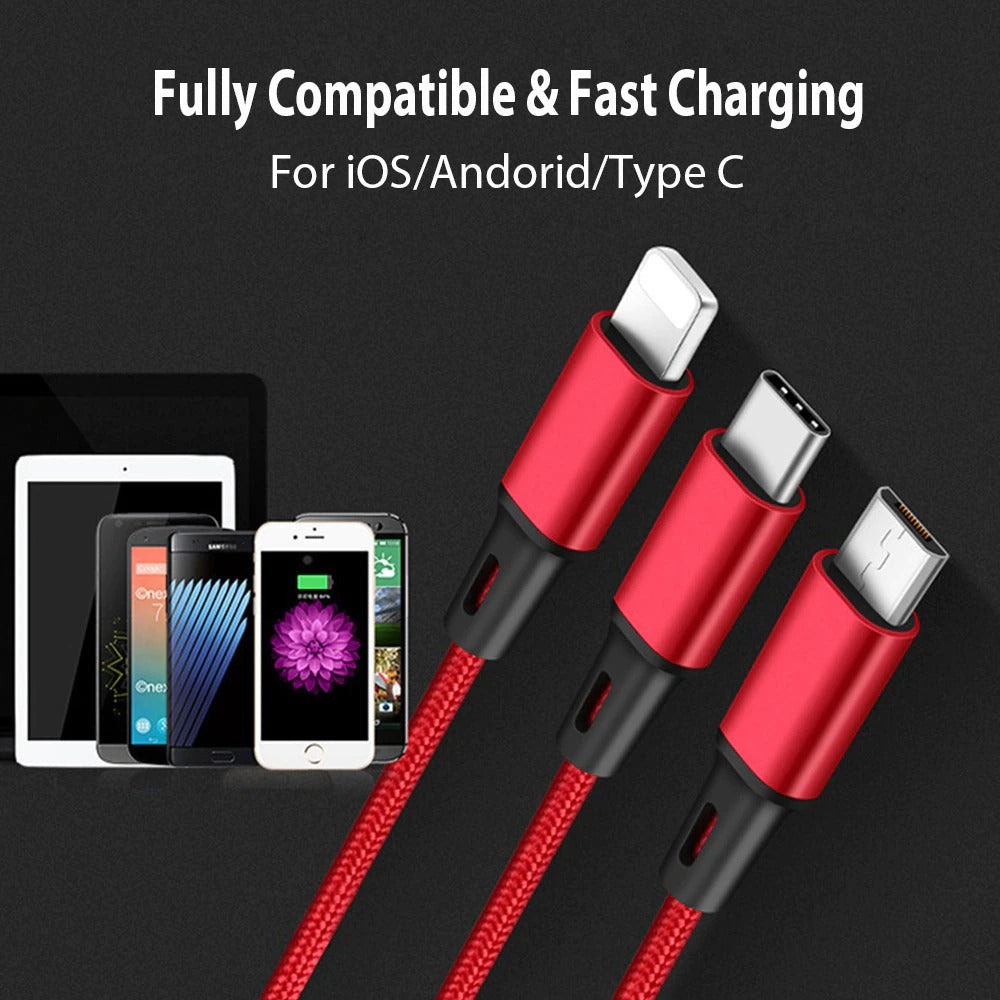 3-in-1 USB Cable for iPhone and Android Devices
