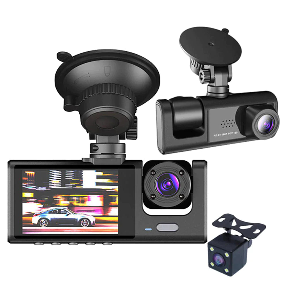 Car Dual Lens Dash Cam - 1080P Front/Rear/Inside Video Recorder with G-Sensor